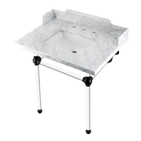 Kingston Brass 30 Carrara Marble Console Sink with Acrylic Legs, Marble WhiteMatte Black LMS30MASQ0